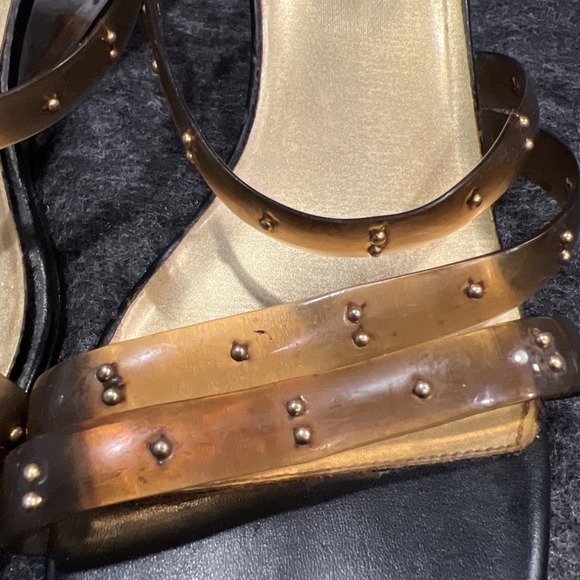 Vintage Renica Womens Size 8M Gold Lucite Wedge Heel Sandals Very Retro - Picture 2 of 13